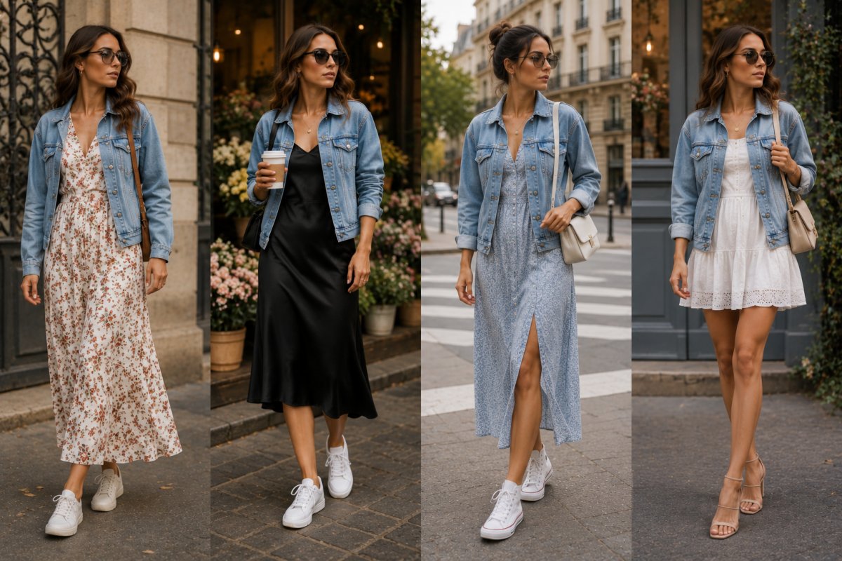 Як носити джинсову куртку із сукнями Як носити джинсову куртку із сукнями